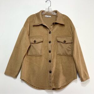 Blakeley Shacket Jacket Teddy Shirt Flannel Shirt Button Front Cozy Tan Womens S